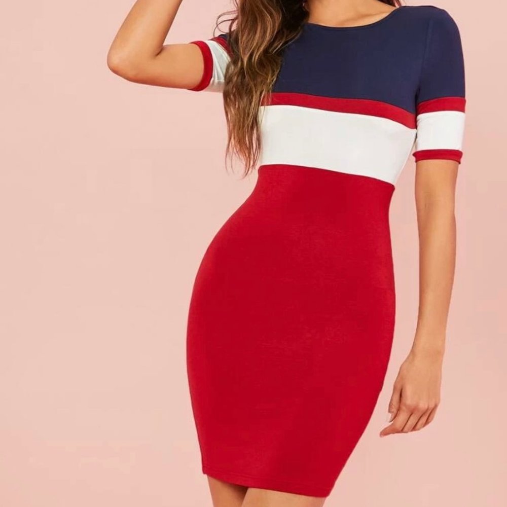 NWOT Red and Blue Striped Dress